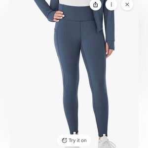 Ladies high-rise colonial, blue leggings with pockets, size, largeLeggings